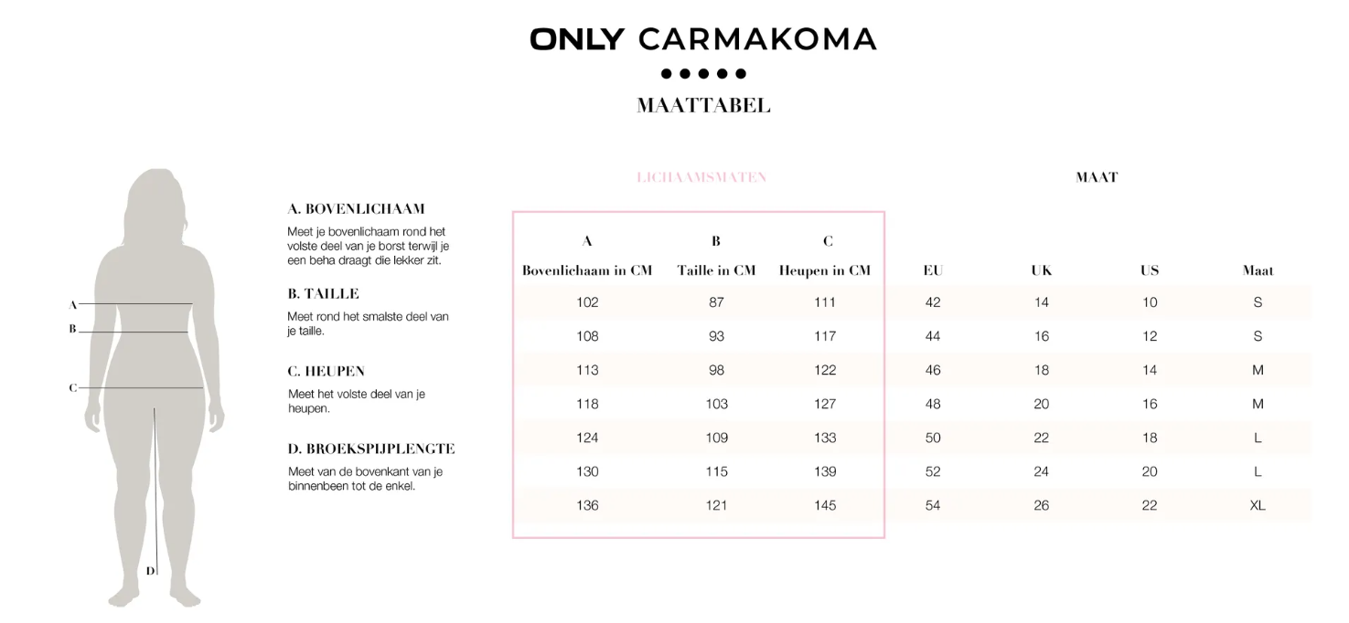 Maattabel Only Carmakoma