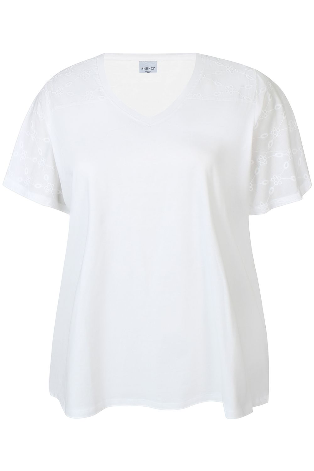 Zhenzi - Fenn t-shirt v-neck met geborduurde mouw - wit