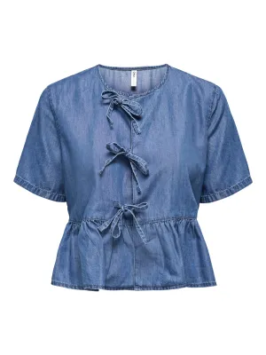 Only Carmakoma - Carbea shirt met strikjes en korte mouwen
