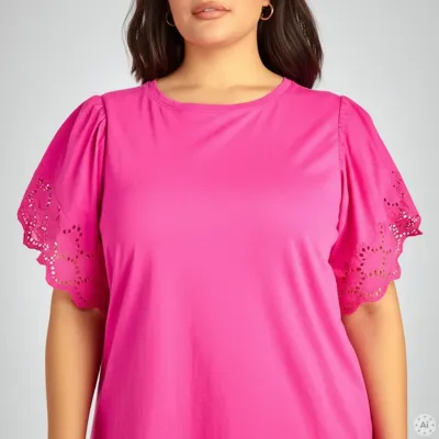 Only Carmakoma - Carhelena o-neck t-shirt met kanten mouwen - fuchsia fedora (roos)