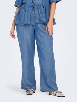 Only Carmakoma - Carbea high waist wide cropped denim met knop