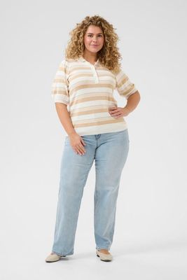 Kaffe Curve - KClizzy Polo Pullover - beige en wit gestreept