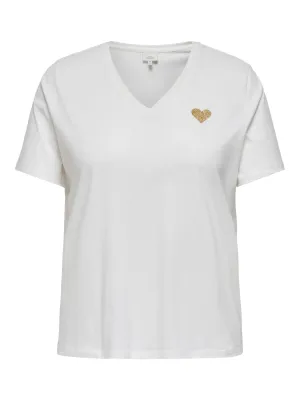 Only Carmakoma - Carkita - v-neck t-shirt - cloud dancer love gold