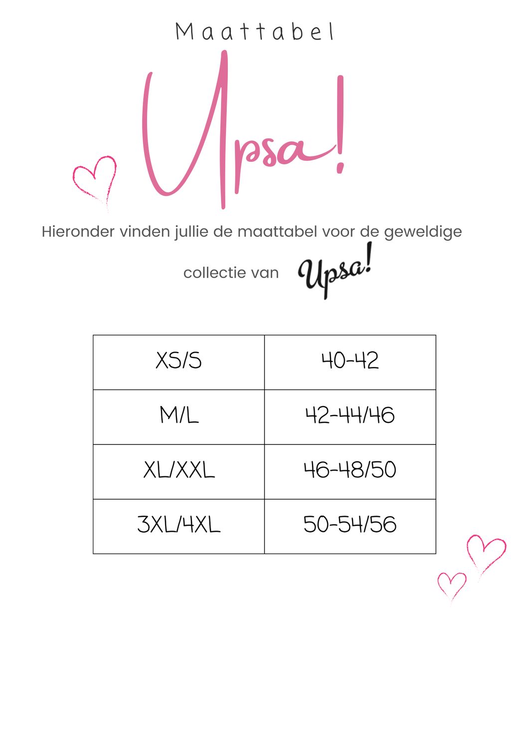 Maattabel - Upsa!