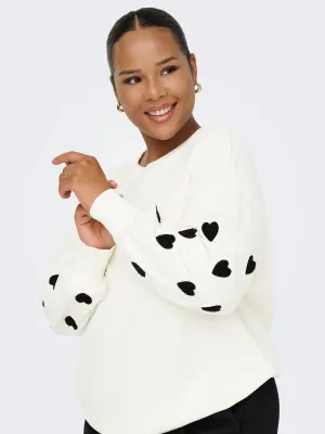 Only Carmakoma - Carmacy - sweater o-neck - cloud dancer/black hearts