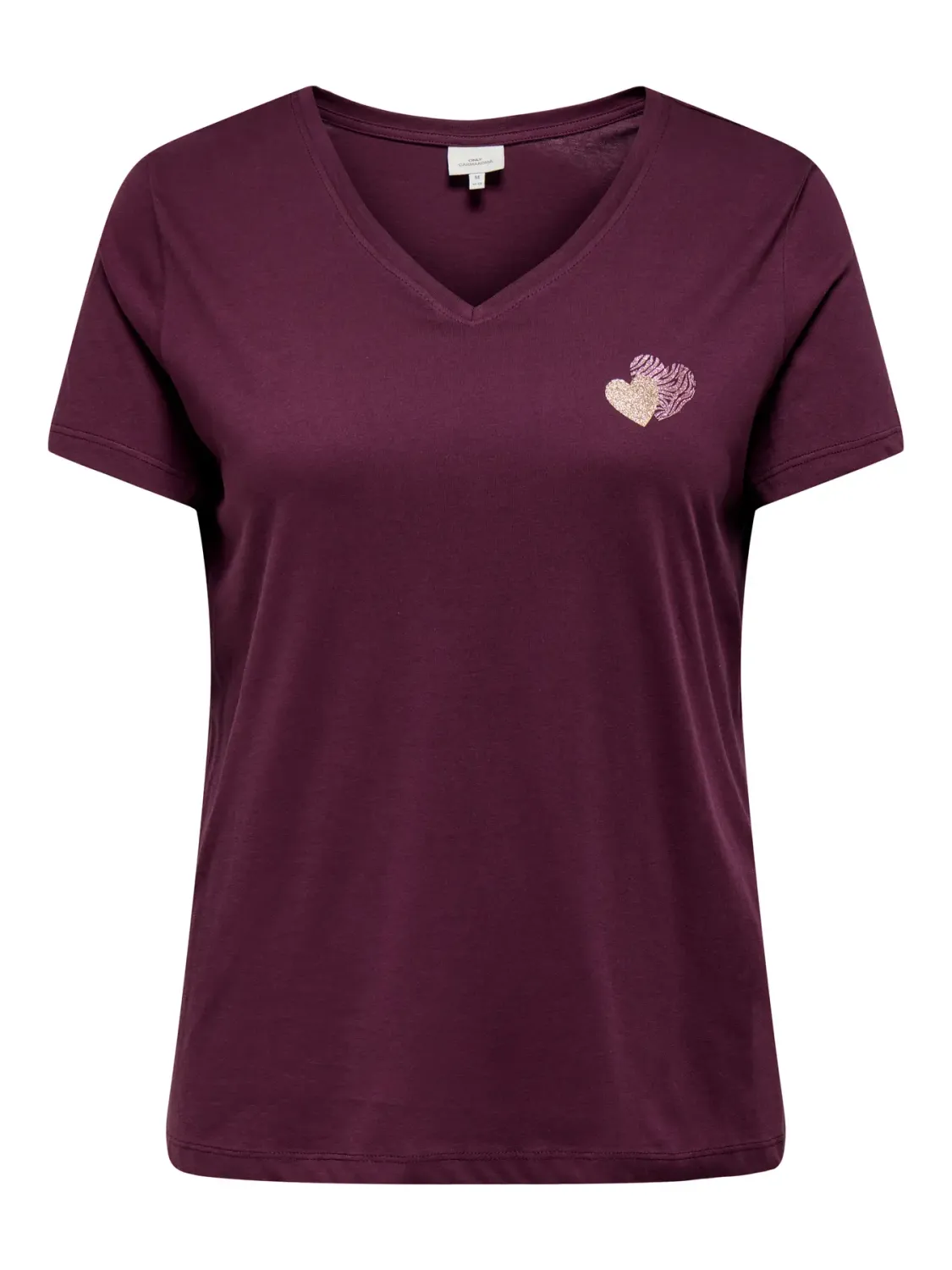 Only Carmakoma - Carbonnie - v-neck t-shirt - mauve wine/zebra &amp; gold glitter heart