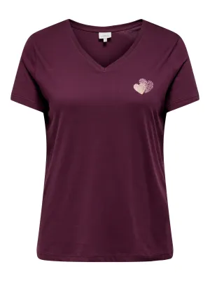 Only Carmakoma - Carbonnie - v-neck t-shirt - mauve wine/zebra &amp; gold glitter heart