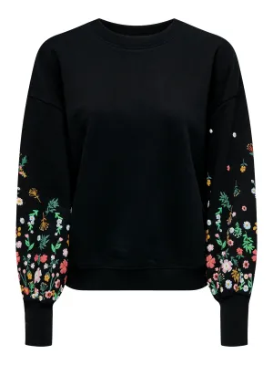 Only Carmakoma - Carbrooke - o-neck sweater - zwart/sleeve flower