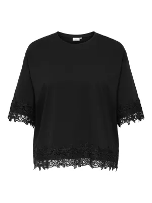 Only Carmakoma - Carpenny - T-shirt zwart met kanten afwerking