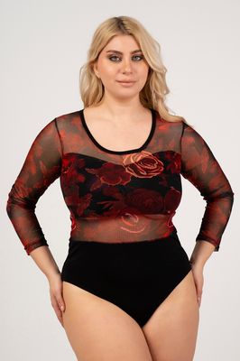 Curviss - body - zwart met rozen