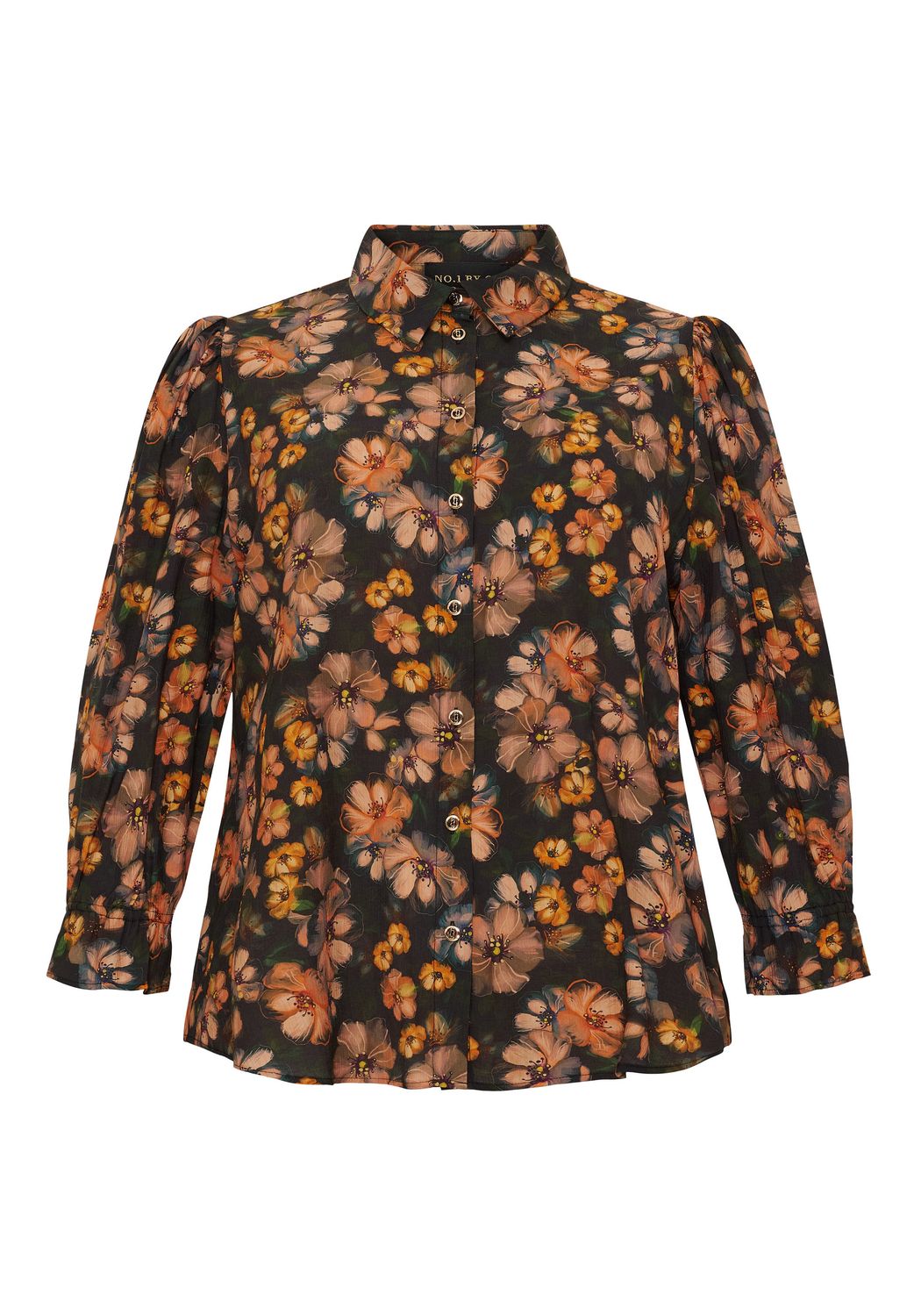 No. 1 by Ox - bloes - 3/4 mouwen - zwart + marmalade rose flowers