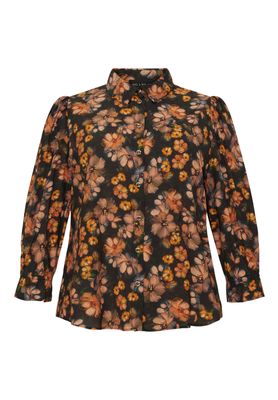 No. 1 by Ox - bloes - 3/4 mouwen - zwart + marmalade rose flowers