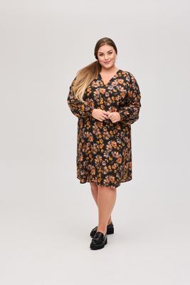 No. 1 by Ox - jurk - black with marmalade rose flowers