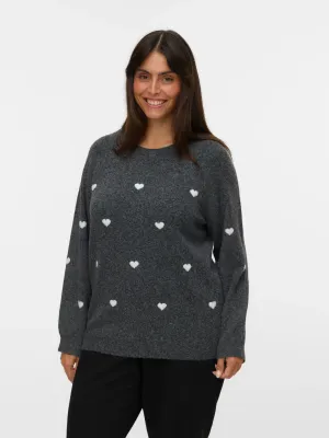 Vero Moda Curve - VMCDoffy - pull - dark grey melange white hearts
