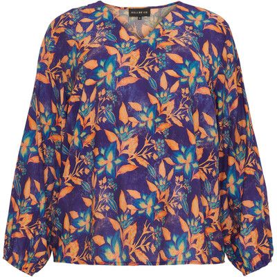 No. 1 by Ox - blouse - cobalt blue orange leaves