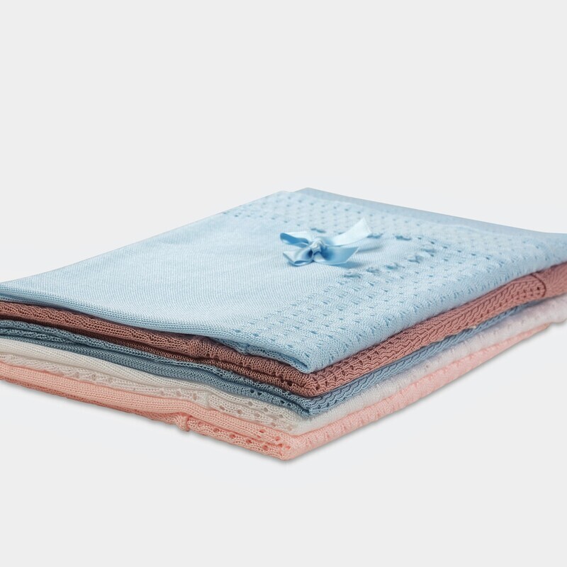 Sky Blue Patterned Baby Shawl with white bow