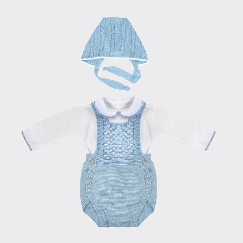 Powder Blue Baby Romper Set with Peter Pan collar