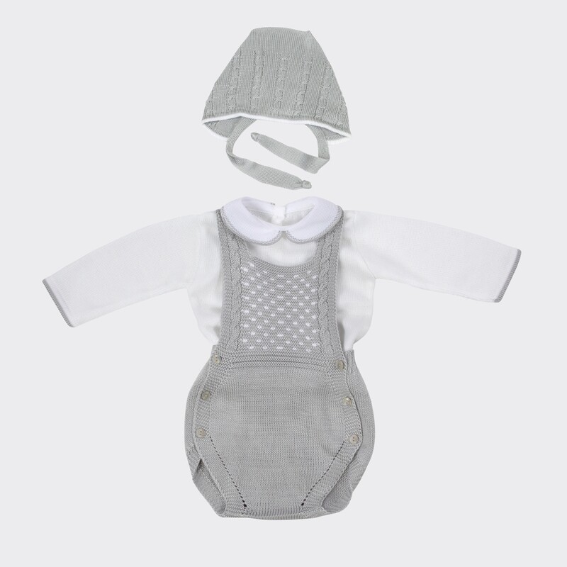 Grey Baby Romper Set with Peter Pan collar