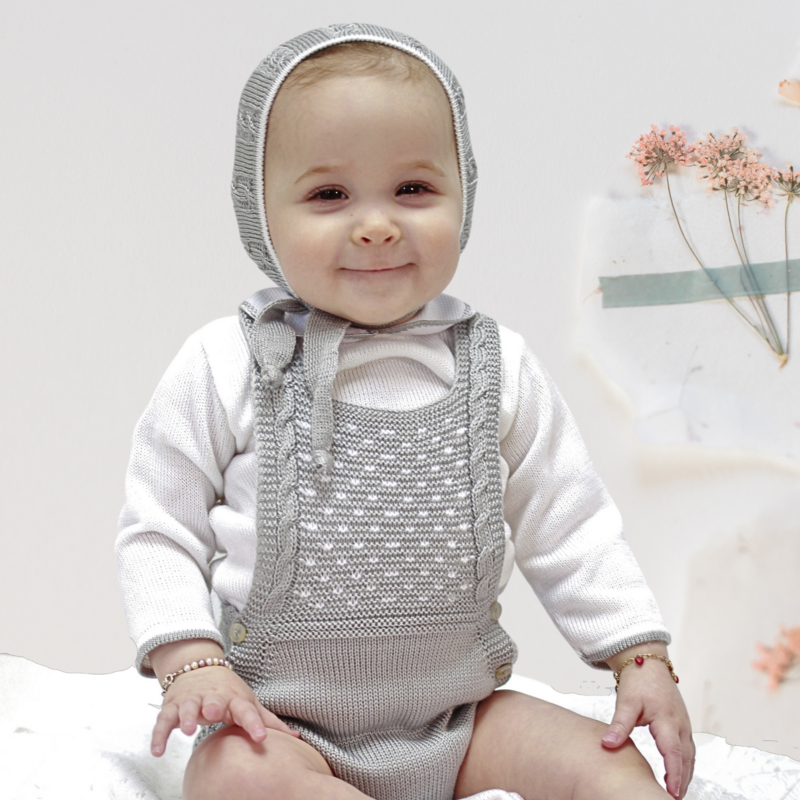Grey Baby Romper Set with Peter Pan collar