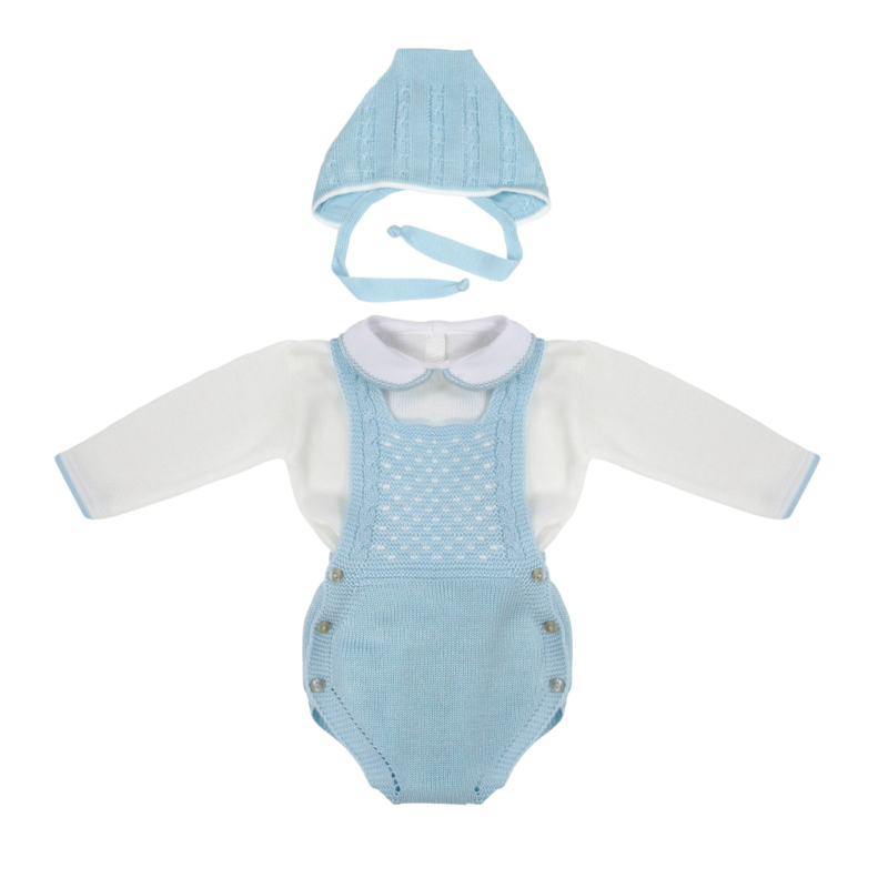Sky Blue Baby Romper Set with Peter Pan collar