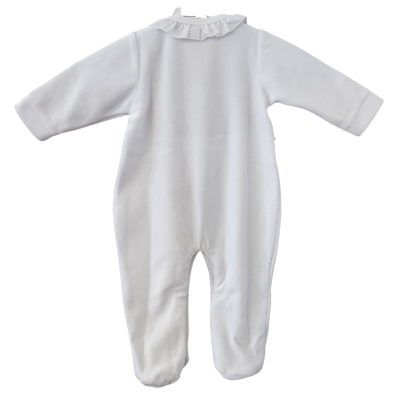 Ruffle Collar Velour Babygrow in White and Grey
