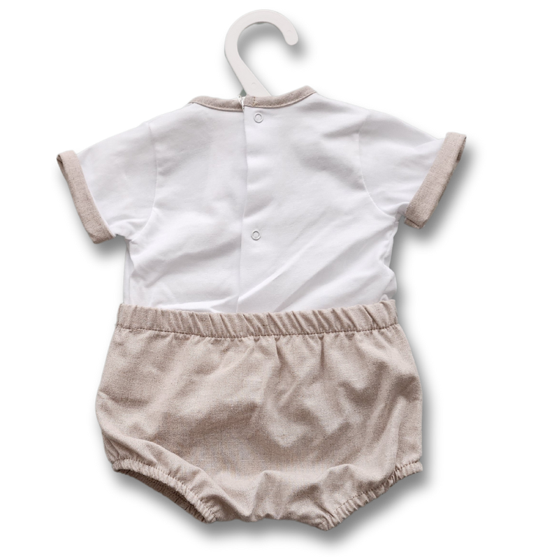 Baby Boy Cotton White and Sand 2 Pieces Outfit with Rolled-Up Sleeves