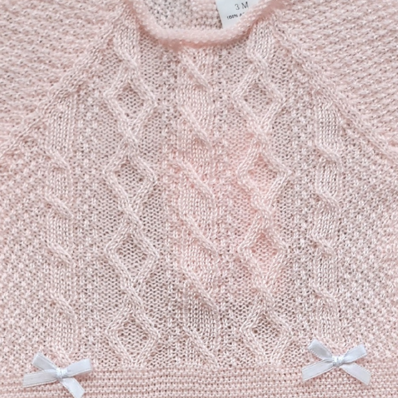 Pink Knitted Baby All In One with Bonnet