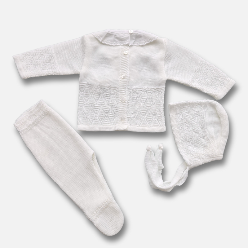 White Knitted 3 pieces Baby set