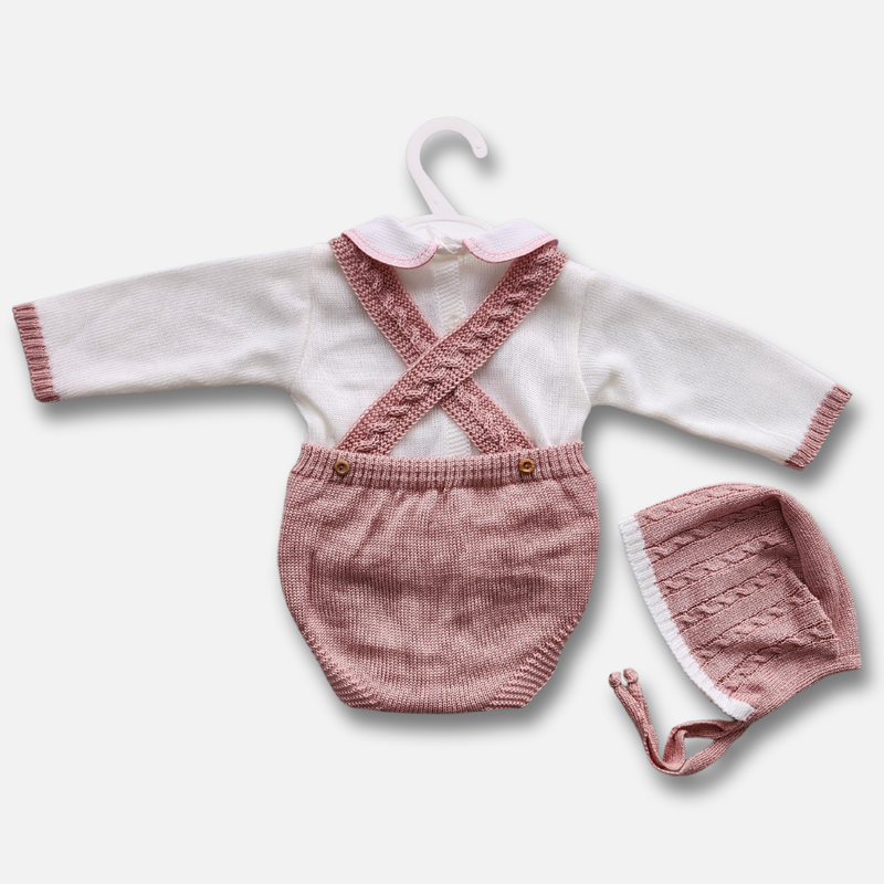 Dusky Pink Baby Romper Set with Peter Pan collar