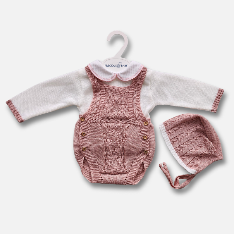 Dusky Pink Baby Romper Set with Peter Pan collar