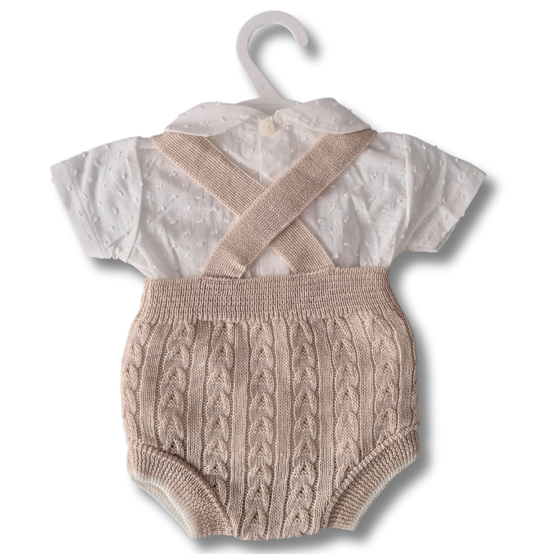 Sand Knitted Dungaree Shorties with Cotton Shirt