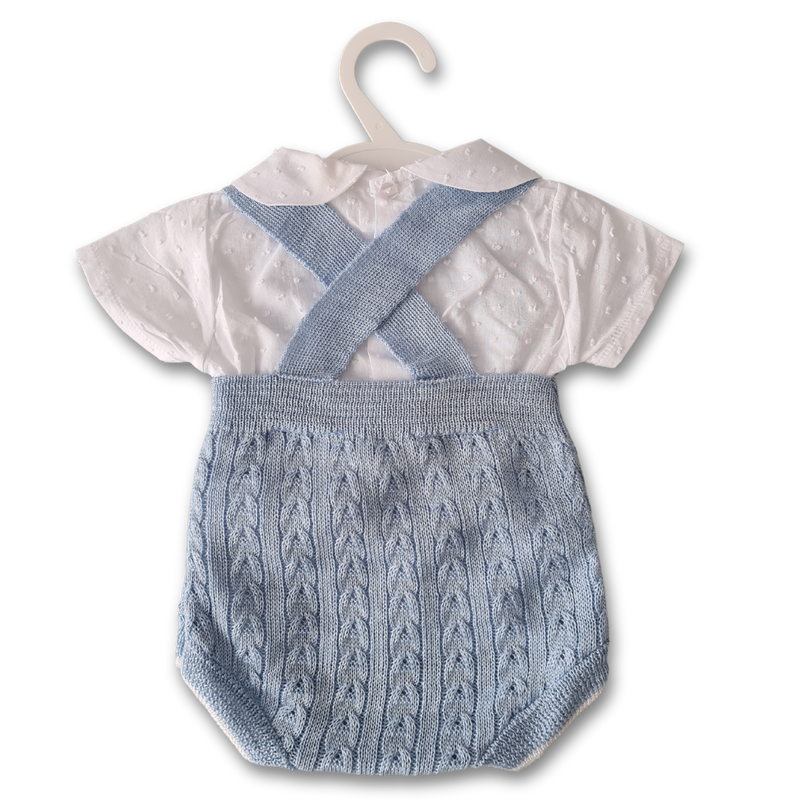 Powder Blue Knitted Dungaree Shorties with Cotton Shirt