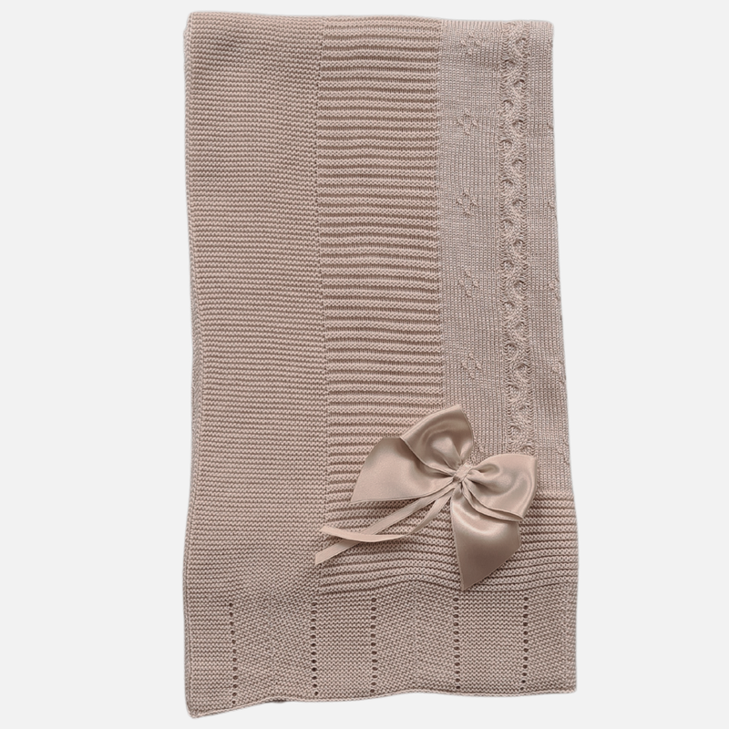 Sand Knitted Baby Shawl with Sand Bow