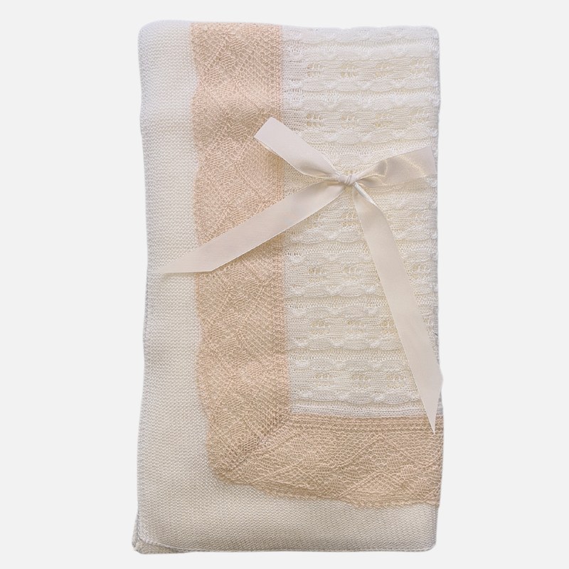 Sand and Cream with Crochet Edge Baby Shawl