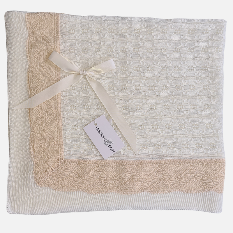 Sand and Cream with Crochet Edge Baby Shawl