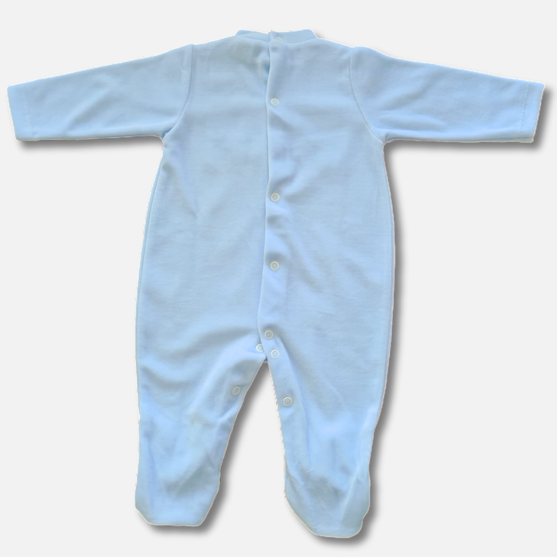 Baby Blue Velour Babygrow with voile panel