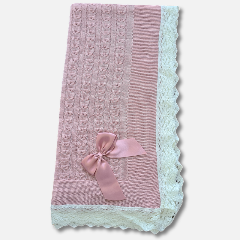 Dusky Pink with Crochet Edge Baby Shawl