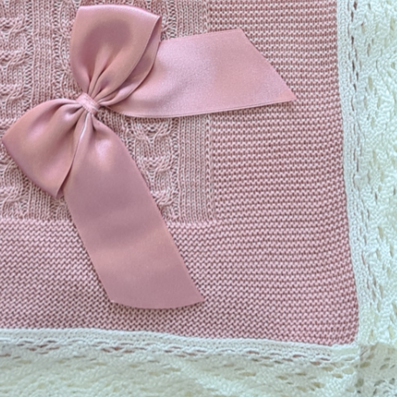 Dusky Pink with Crochet Edge Baby Shawl