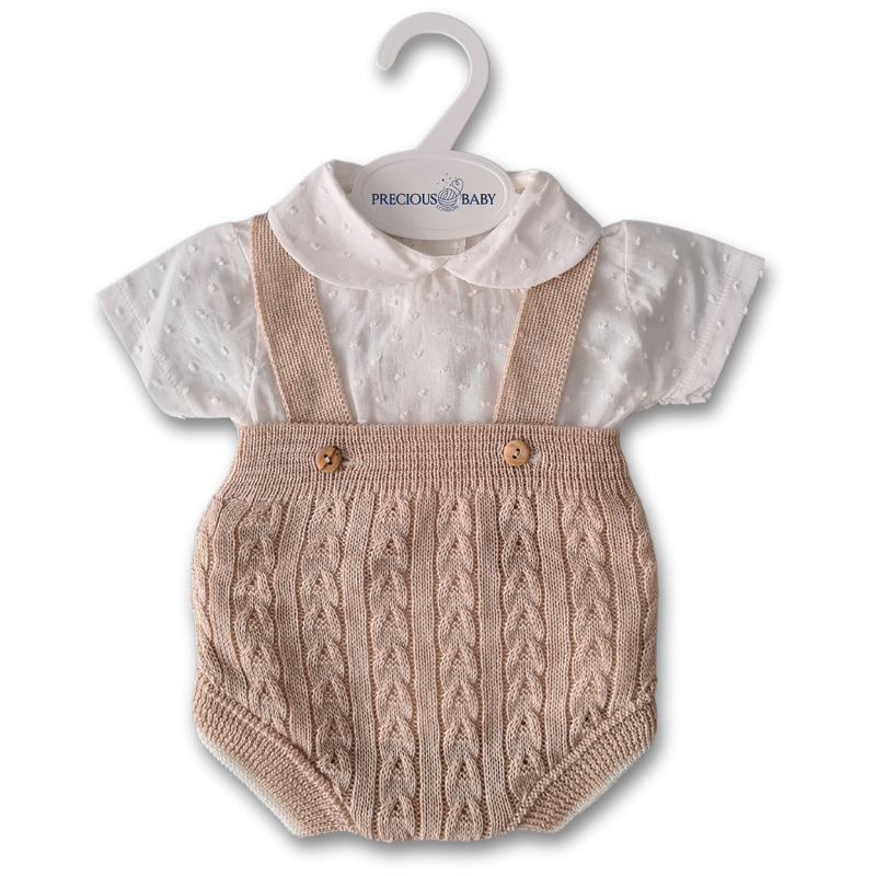 Sand Knitted Dungaree Shorties with Cotton Shirt