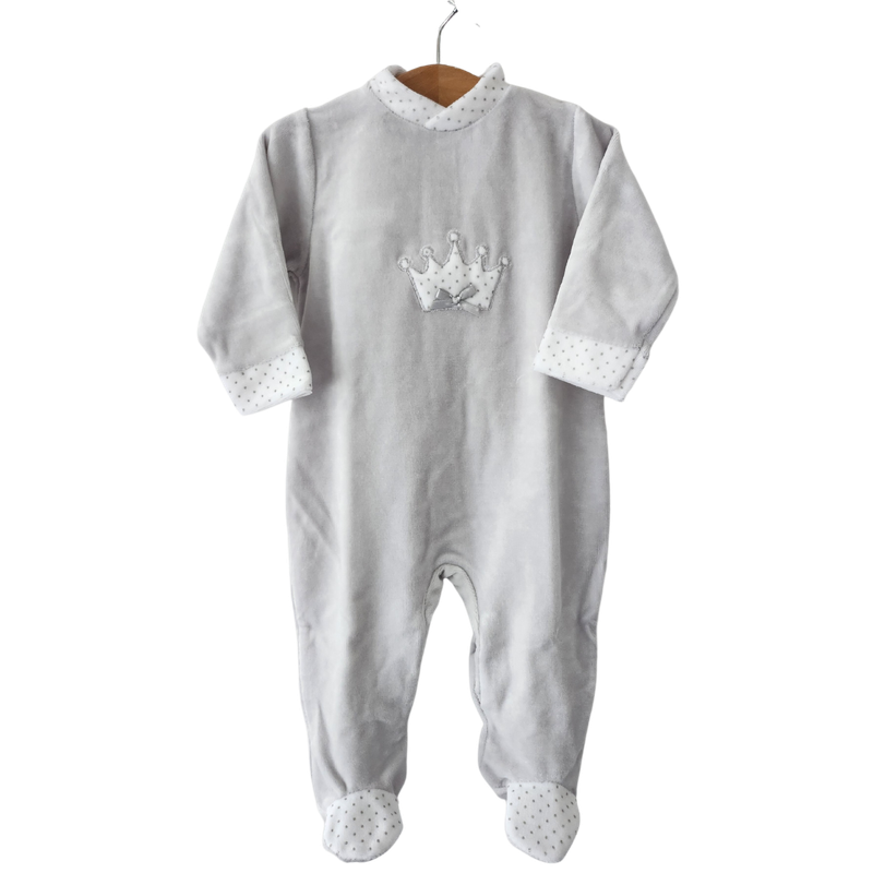 Royal Crown Velour Babygrow in Grey
