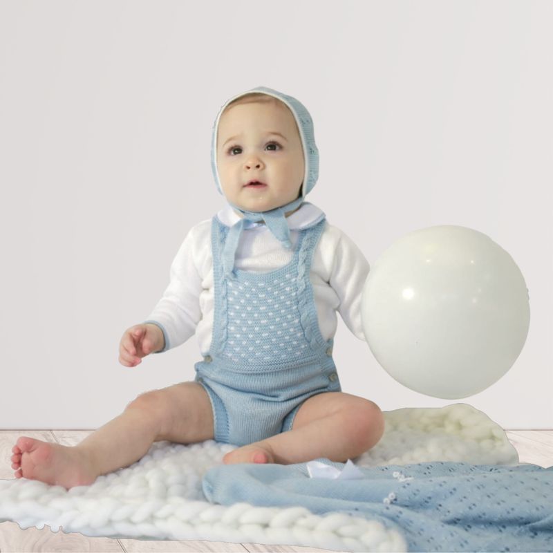 Sky Blue Baby Romper Set with Peter Pan collar