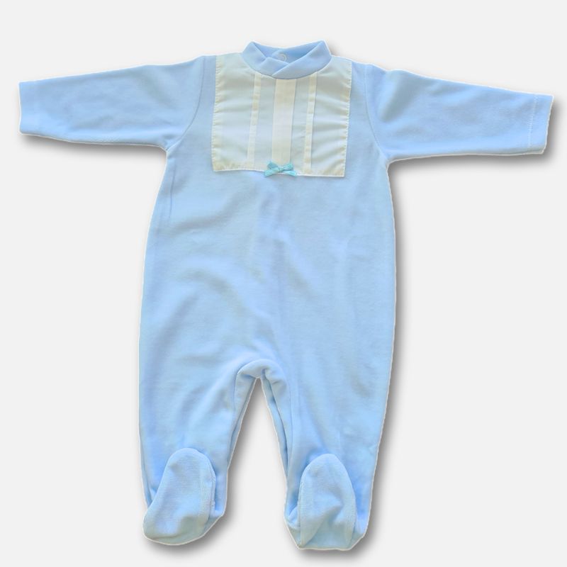 Baby Blue Velour Babygrow with voile panel