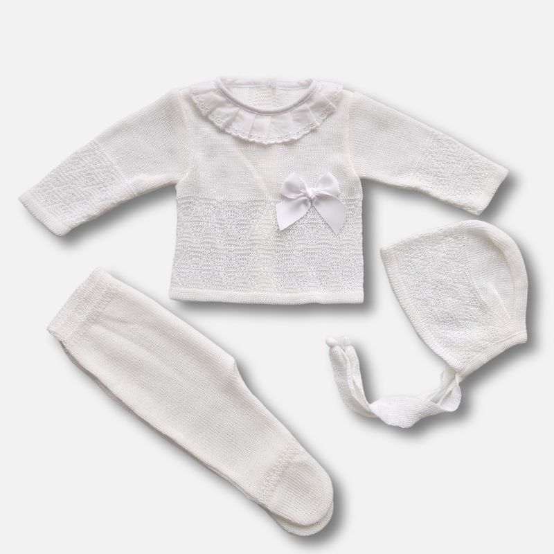 White Knitted 3 pieces Baby set