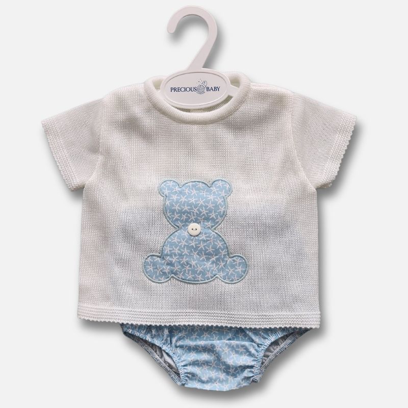 Sky Blue  Knitted Top and matching Stars Bloomers set