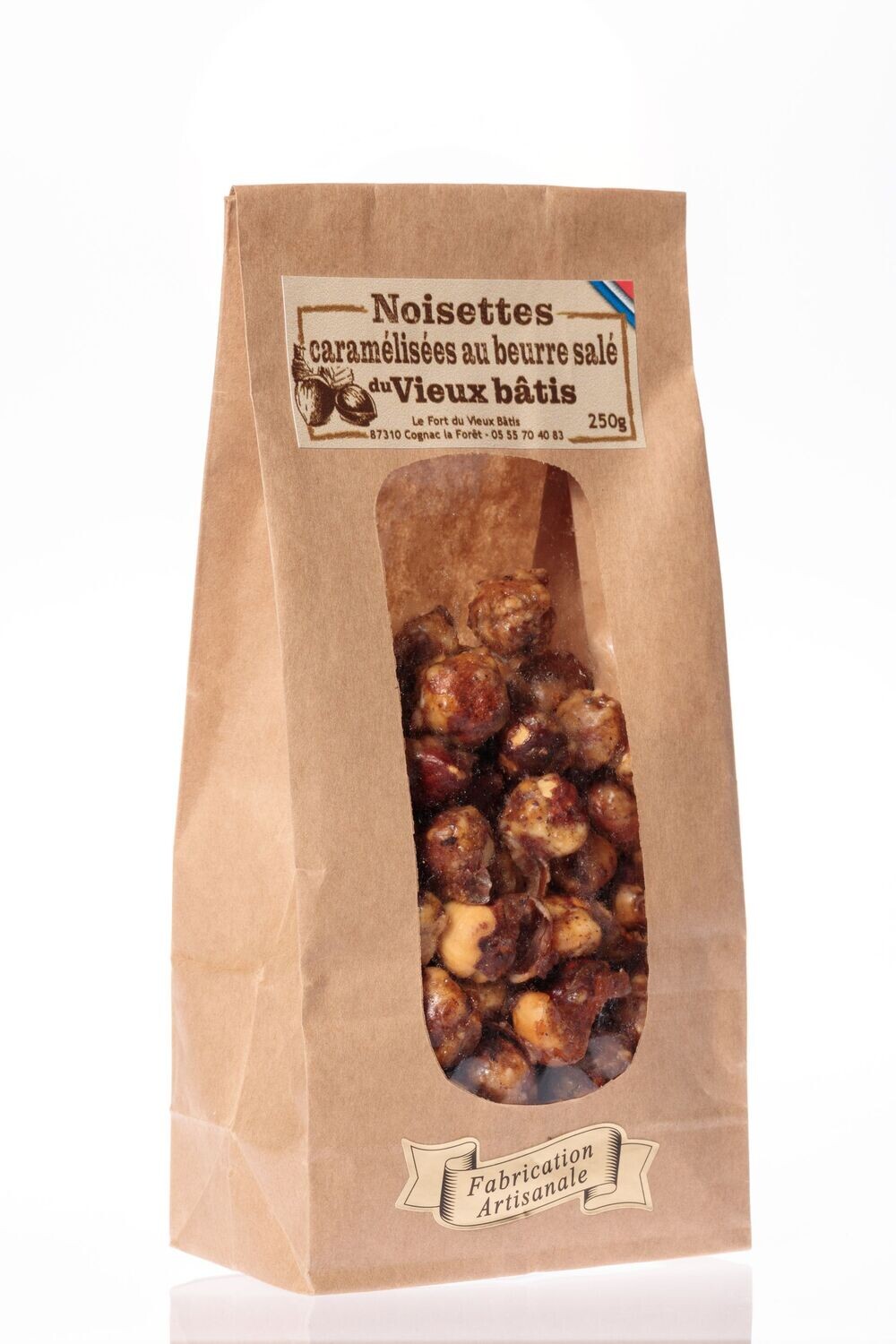 noisettes caramélisées au beurre salé. Le paquet de 250grs