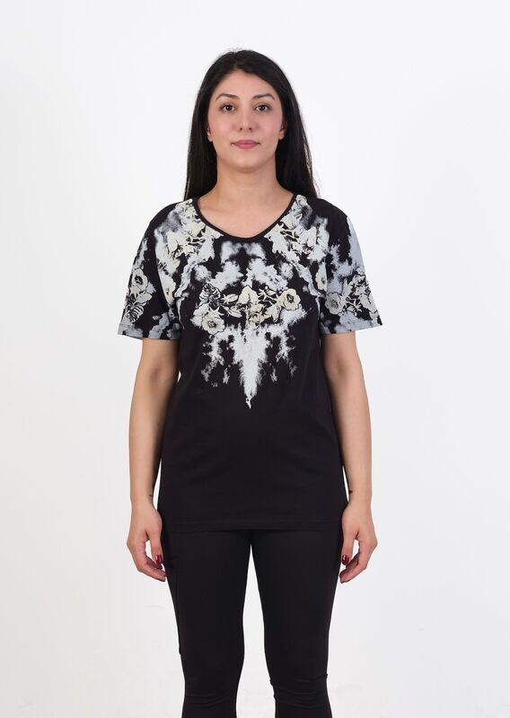 Baskılı Siyah Tshirt
