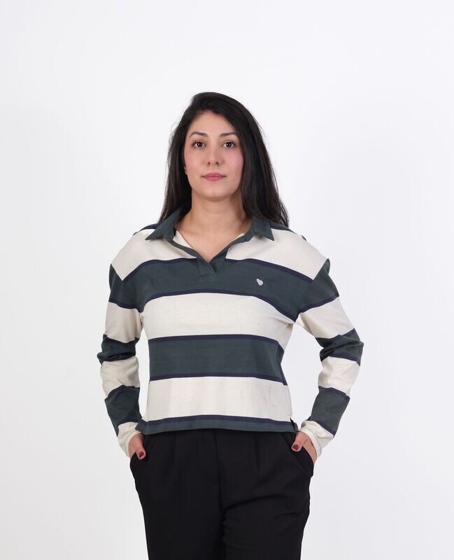 Yeşil / Krem Çizgili Tshirt