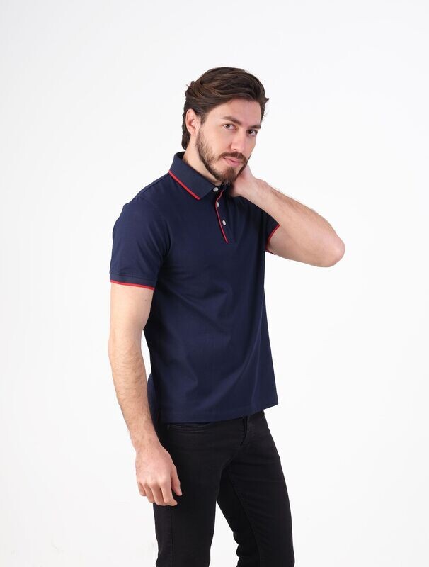 Kırmızı Çizgi Detaylı Lacivert Tshirt