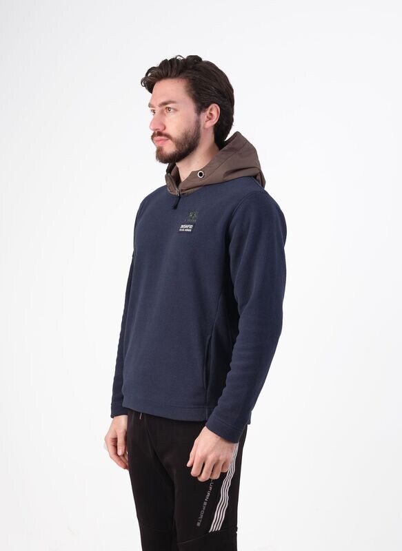 Lacivert / Kahve Kapüşonlu Sweatshirt