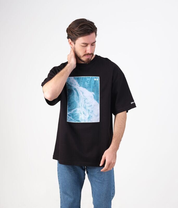 Siyah Water Baskı Detaylı Tshirt